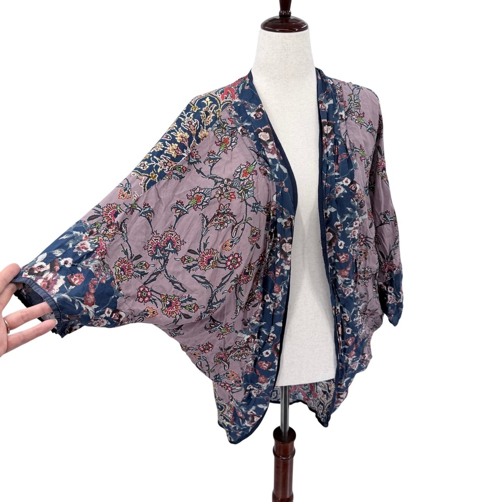 Mahila Floral Kimono Wrap Open Front Cardigan Modal Boho Pink Blue‎ O/S